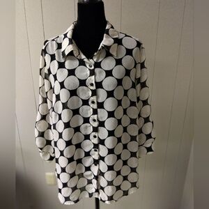 Women's Black & White Polkadot Polka Dot Sheer Tunic Blouse Plus Size 2X